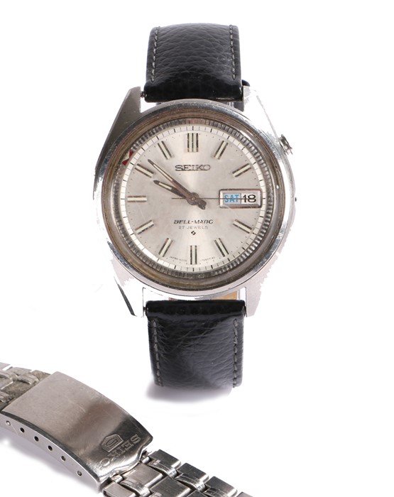 Seiko Bell-Matic gentleman's wristwatch, the signed silver dial with day/date aperture at the