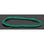 Jade necklace, with a row of green jade beads, 79cm long