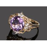 9 carat gold amethyst ring, with an amethyst set to the head, ring size O