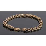 9 carat gold bracelet, with links and clasp end, 18 grams