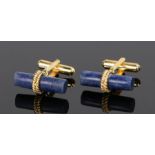 Pair of lapis lazuli and silver gilt cufflinks, each with a lapis lazuli tube