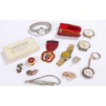 Objects, to include two wristwatches, a Masonic medal, a cigarette holder, etc, (qty)