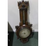 Victorian oak barometer, with a mercury thermometer and silvered dial, 85cm high