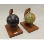 Philips globes, to include Terrestrial Globe and Celestial Globe, mounted to oak frames and
