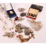 Collection of costume jewellery, to include necklaces, brooches coin bracelet, etc, (qty)