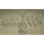 Glass set, to include sherry glasses, medium glasses, wine glasses and a decanter, (qty)