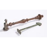 19th Century sugar hammer, together with a rack/shovel tool, (2)