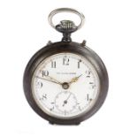 Junghans "The Glow-Worm" gunmetal cased open face pocket watch/alarm clock, the signed white dial