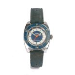 Timex divers style watch, the signed blue and silver dial with orange baton numerals and date