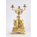 19th Century gilt gesso candelabra, with a leaf and flower head body with three candle holders,