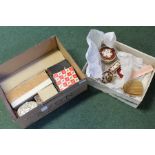 Floral decorated dressing table set, carving set, plated cutlery, two plated boxes and covers,