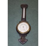 Oak cased banjo barometer/thermometer, retailers name J.A. Haskell Ipswich, 86cm