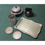 Plated ware to include tray, muffin dish and cover, jardiniere, preserve pot, two coasters (qty)