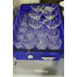 Glassware to include six cocktail glasses, 6 wine glasses, four champagne flutes etc.