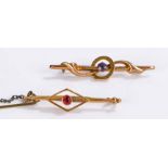 Two 9 carat gold brooches, both set with stones, (2)