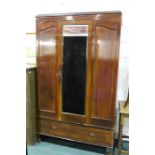 Edwardian mahogany and marquetry inlaid bedroom suite consisting of wardrobe, the down-swept