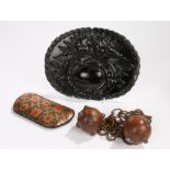 19th Century ram scarer, with a chain and studded balls, together with a coffin plate and a case, (