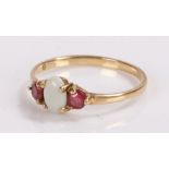 9 carat gold opal and ruby set ring