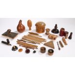 Works of art, to include Treen items a blotter, a gourd flask, sewing related items, needle cases,