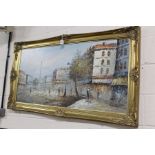 Burney, Paris street scene, signed oil on canvas, housed in a gilt frame, the oil 120cm x 59.5cm