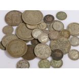 Pre 1947 coins, to incude Half Crowns to Three Pence pieces, (qty)