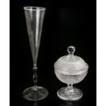 19th Century cut glass honey pot and cover, the domed lid on a conforming base, 18cm high,