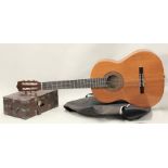Acoustic guitar, together with a 19th Century mahogany box