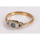 9 carat gold ring, with a central sapphire, ring size J