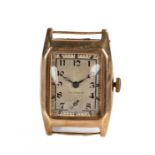 Gentleman's 9 carat gold Art Deco style wristwatch, the two tone dial with Arabic numerals and