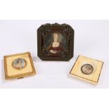 Two oval miniatures depicting ladies housed in bone and gilt frames, portrait miniture of a lady