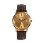 Omega Automatic Geneve gentleman's wristwatch, the signed gold dial with baton numerals and date