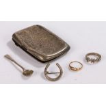 Jewellery, to include an 18 carat gold ring 1.6 grams, together with a silver brooch, a ring, a