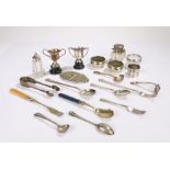 Silver plated wares, to include a nurses buckle, an inkwell, trophy's, flatware, etc, (qty)