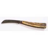 19th Century Vickers stag antler handled folding knife, with a folding signed steel blade,