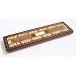 19th Century cribbage board, with Tunbridge type inlay and boxwood bands, 27cm long