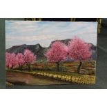 An oil on canvas painting by the artist Jan Wasilewski entitled Almond Blossom, 100 cm x 70 cm (