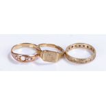 Jewellery, to include two 9 carat gold rings 4.2 grams and a yellow metal ring 2 grams, (3)
