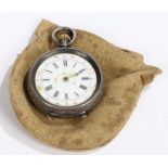 Silver open face pocket watch, the white enamel dial with Roman hours, 36mm diameter