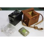 Works of Art, to include three spectacles, a Box Brownie camera and a silver plated three clover