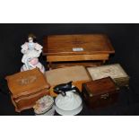 A collection of wooden and ceramic music boxes, (8)