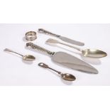 Silver, to include a cake slice, spoons, a table spoon and napkin ring, (qty)