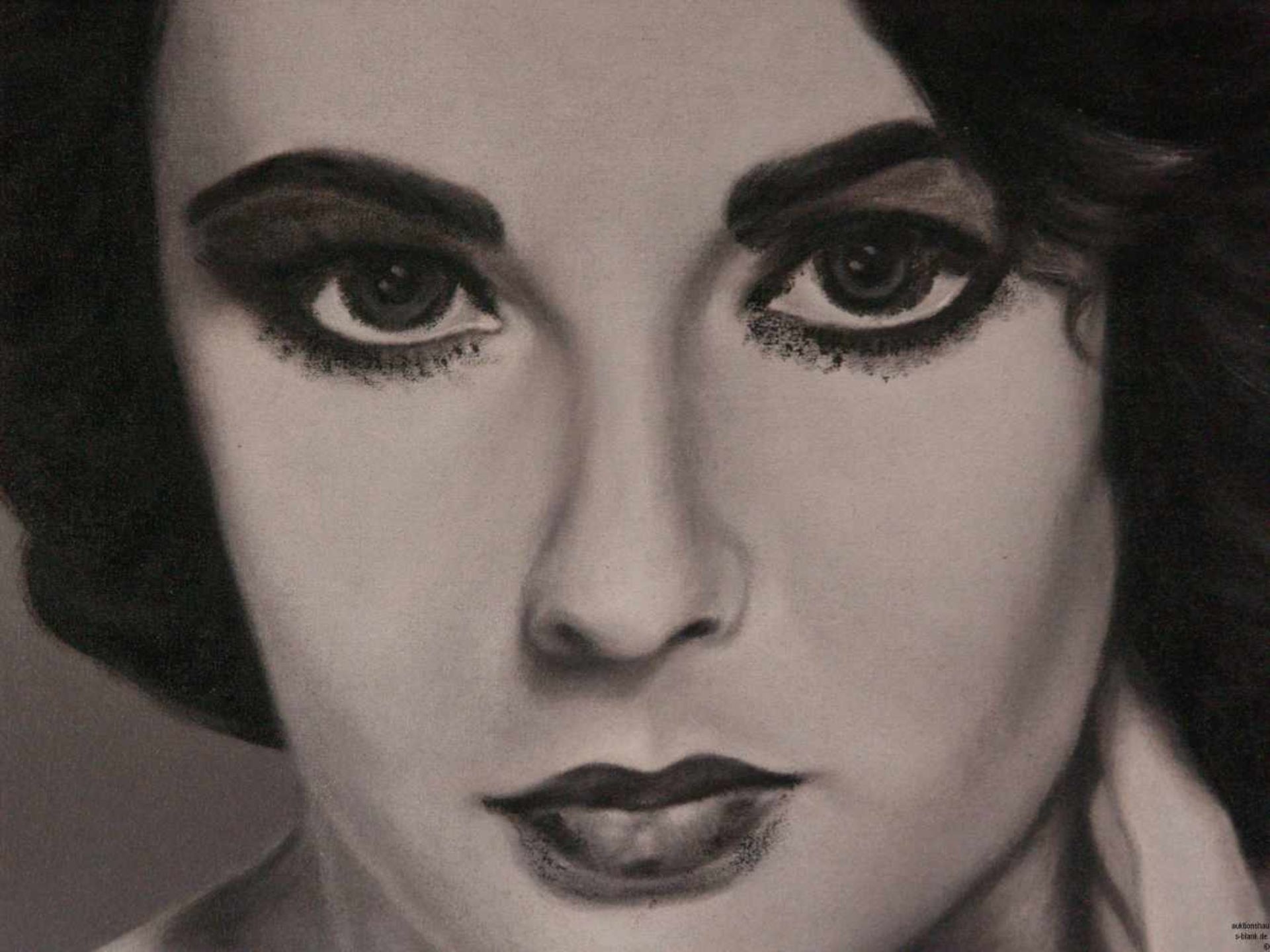 Unbekannt - "Liz Taylor", Öl auf Leinwand, schwarz/weißes Porträt der Schauspielerin Elizabeth - Bild 3 aus 7
