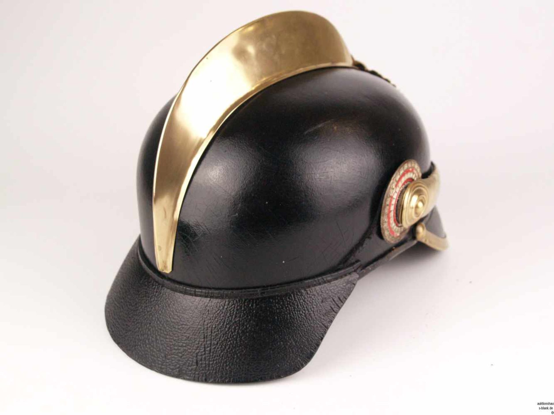 Komandantenhelm - Feuerwehr-Helm, Deutschland, um 1925, schwarzes Leder, Stirnseite mit - Bild 4 aus 5
