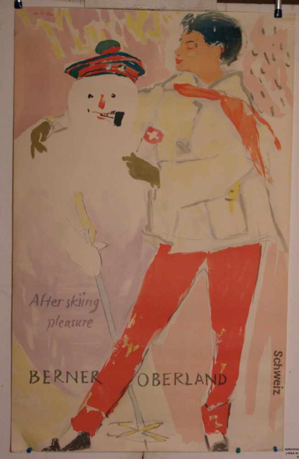 Falk, Hans (1918 -Zürich- 2002) - Plakat "Berner Oberland. After skiing pleasure", 1949,