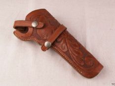 Pistolen-Halfter - Leder geprägt, bez."Handmade by Viking Mexico 710068",L.ca.22,5cm,leichte
