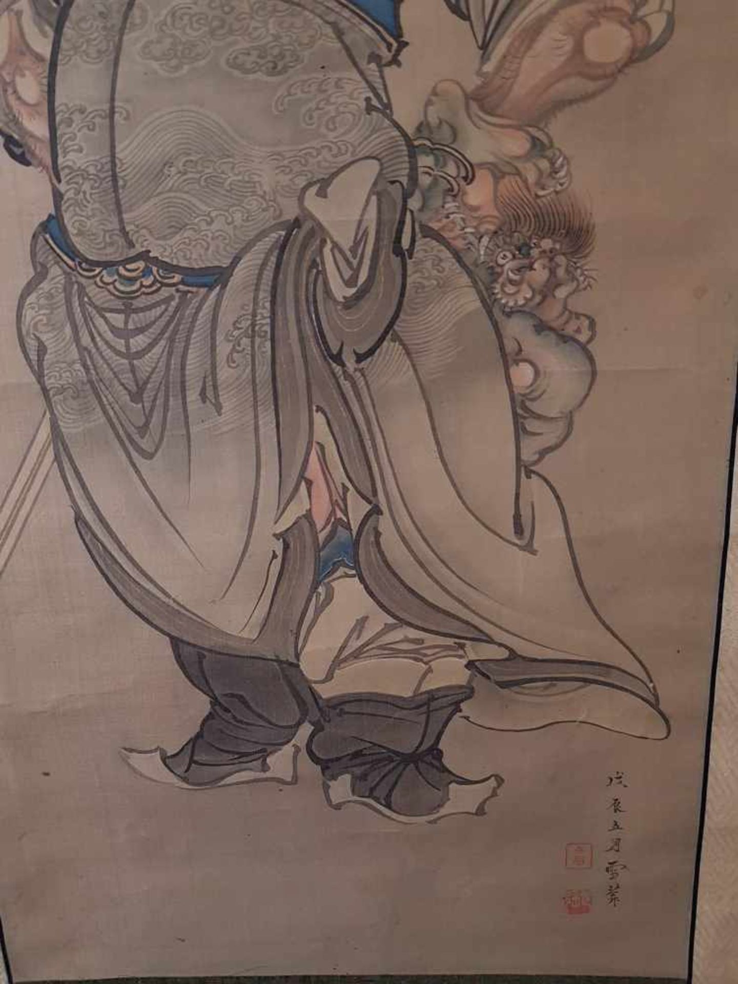 Chinesisches Rollbild - Tusche und Farben auf Seide, der Dämonenbezwinger Zhong Kui, in chinesischer - Bild 3 aus 4