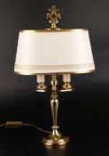 Tischlampe -20.Jh.- im Biedermeier-Stil,Balusterfuß mit Linsenstand aus Messing, Stoffschirm mit