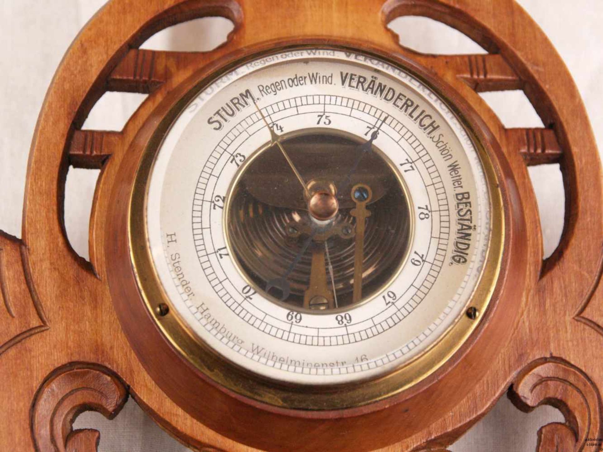 Jugendstil-Wetterstation - Thermometer und Barometer, Deutschland, Holzplatte durchbrochen - Bild 4 aus 6