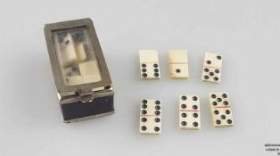 Domino Reisespielset - Elfenbein, 28 kleine Steine (vollständig), jeder ca. 8x17mm, Alters- u.