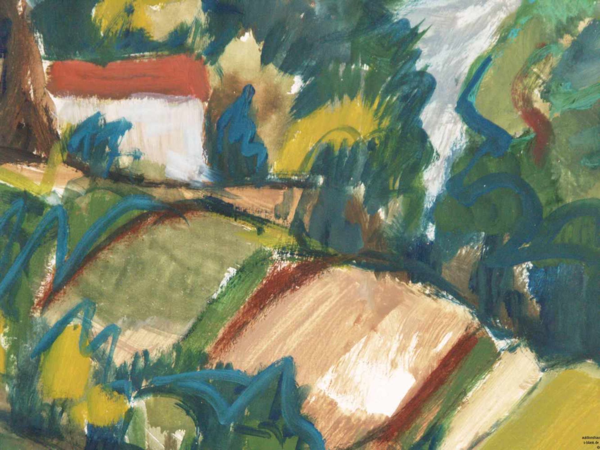 Fischer-Nagel, Irene (*1938 in Heidelberg)- Sonnenbeschienene mediterrane Hügellandschaft,Öl auf - Bild 4 aus 5